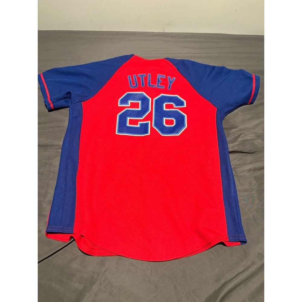 Philadelphia Phillies Chase Utley #26 sewn letters MLB Jersey Red/Blue youth M